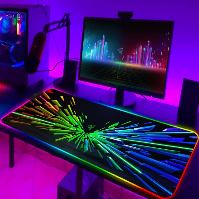 Alfombrilla de ratón Razer RGB grande para juegos de Anime, alfombrilla LED para ratón, accesorios para jugadores, alfombrilla de escritorio para PC con mesa LOL retroiluminada LIUWENJING unisex