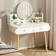 thumbnail image 7 of ManyFun Makeup Vanity Desk with Mirror and Lights, Makeup Vanity Set with Drawers,with 2 Drawers & 2 Shelves ,White (Without Stool), 7 of 7