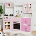 thumbnail image 3 of TLSUNNY Wooden Kitchen for Kids with Realistic Lights & Sounds, Interactive Pretend Playset with Sink & Accessories for Boys & Girls 3+ , Pink, 3 of 10