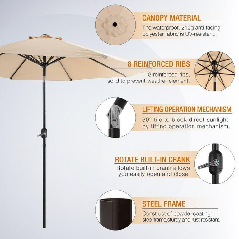 MF Studio 9ft Patio Umbrella with 8 Sturdy Ribs with Push MF Studio 9ft Patio Umbrella with 8 Sturdy Ribs with Push