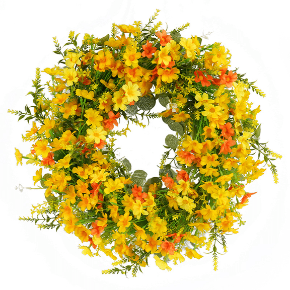 Artificial Spring Wreath 20 Inch Summer Wreaths for Front Door Yellow Daisy Wreath for Indoor Outdoor Home Decor and Easter Celebration