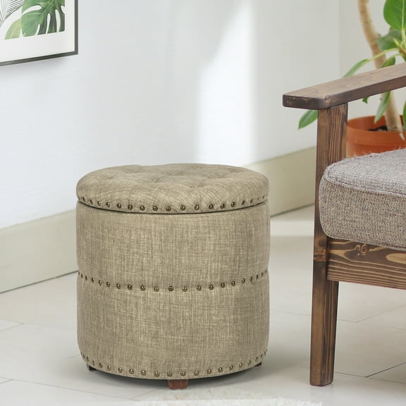 Joveco Fabric Storage Ottoman Footstool Rusty Brown