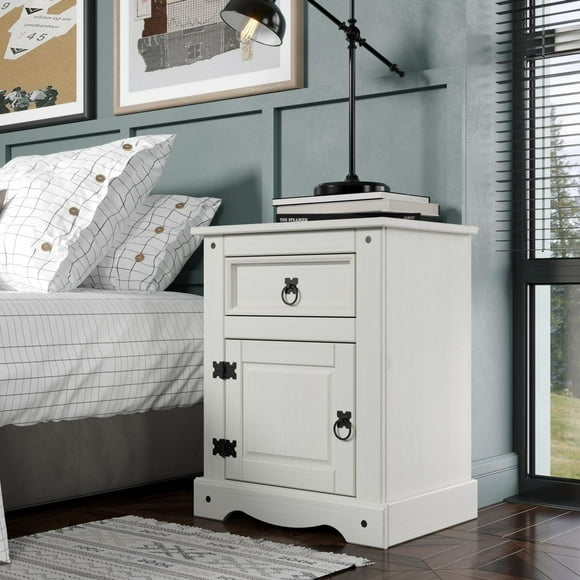 Table de nuit en bois massif blanc avec 1 tiroir et 1 porte par Gateway Creations Inc.