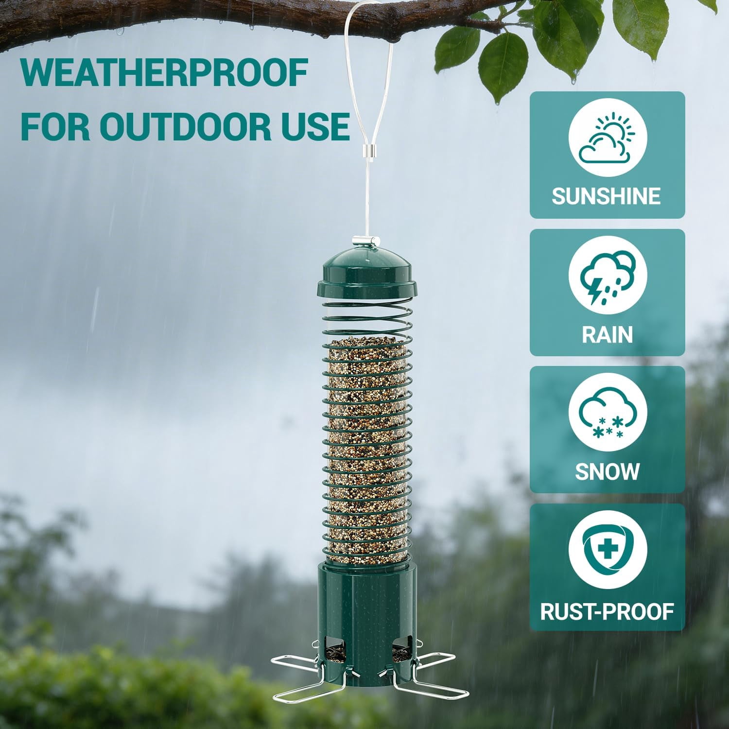 Squirrel Proof Bird Feeder, Metal Bird Feeders for Outdoors Hanging, 3.6LB Large Seeds Capacity for Wild Birds, Finch, Cardinal, Blue Jay, Chickadee, Green