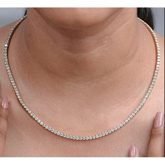 12 Ct. Round Lab Created Diamond 18inch Tennis Necklace 14K White Gold Plated Silver 3MM