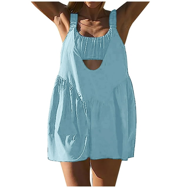 Timegard Overalls for Women Summer Sleeveless Ruched Square Neck Cutout Short Rompers Solid Color Casual