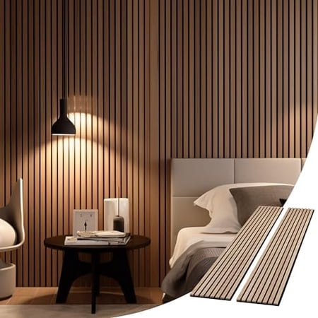 Acoustic Wood Wall Panels, Decorative Sound Proof Panels for Walls and Ceiling, Acoustic Panels for Interior Design, 3D Slat Wood Veneer Wall Panels (2 x-94.49” x 12.8”, Oak natural core)