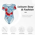 thumbnail image 4 of Disketp Red Funny Crab on Blue Stripe for Women's Short-Sleeved Onesie Fit Top T-Shirt Round Neck Basic Casual T-shirt Bodysuits-Large, 4 of 7