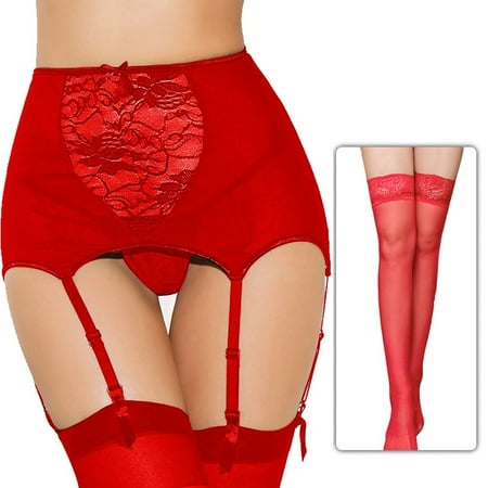 Yuhangmm Women s Lace Embroidery See Through Panties Garter Belt With Stockings Lingerie for Women Christmas Skirt