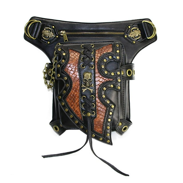 yingyy Punk Leather Messenger Bag Retro Gothic Crossbody Bag Punk Belt Bag