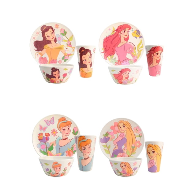 Vajilla Bambú Princesas Disney 12 Pzas 4 Personas
