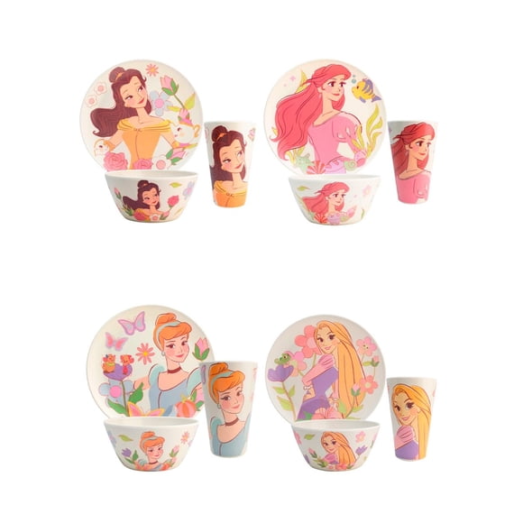 Vajilla Bambú Princesas Disney 12 Pzas 4 Personas