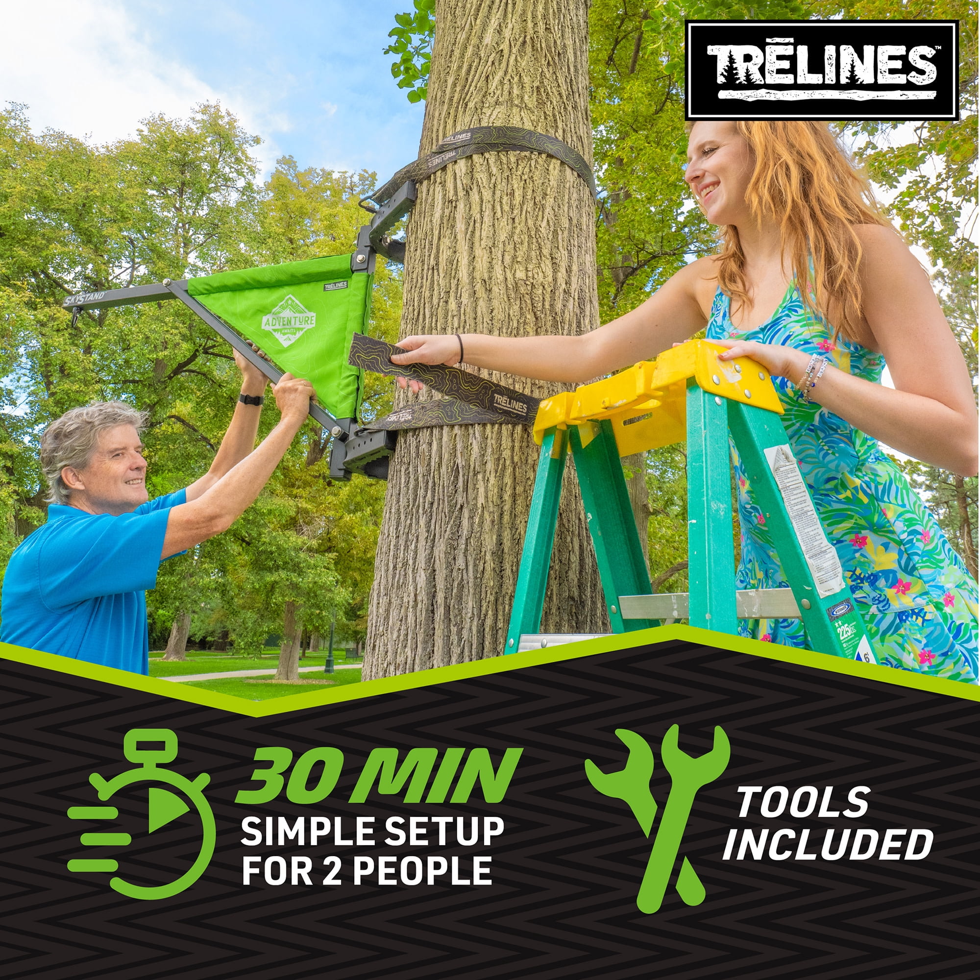 Trelines: SkyStand Swing Support - Tree Mount Frame Attaches to Trunk Base, Outdoor Swing Accessory, 360 Degree Swivel, Rachet Straps, Supports 500lb