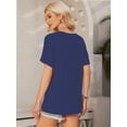 thumbnail image 3 of Women's V Neck T Shirts Casual Rolled Short Sleeve Side Split Summer Tops Loose Fit, 3 of 5