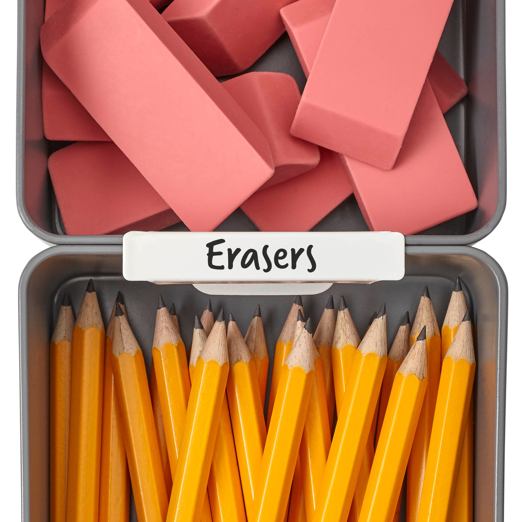 White Drawer Organizer Labels. Movable Metal Clip Labels for Storage