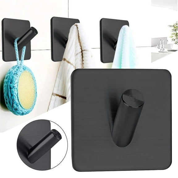 Clearance Hooks under $5 Towel Hooks Adhesive Bathroom Hooks Heavy Duty Towel Racks Holder Stick On Shower Hooks For Hanging Stainless Black Bathroom Kitchen