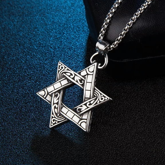 HOOUN Men Stainless Steel Chain Necklace Retro Carved Star of David Pendant 2054
