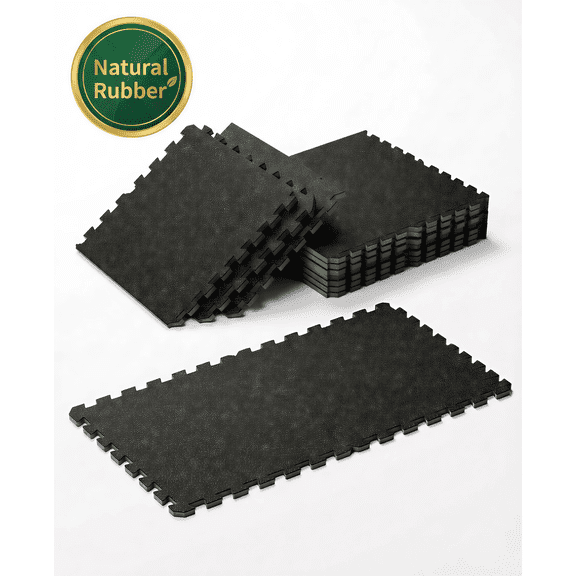 0.56" Thick 6-24 Pcs 24-96 Sq Ft Exercise Equipment Mats, High-Density Rubber Top EVA Foam Interlocking Mats 24x24in, Heavy-Duty Treadmill Mat for Hardwood Floors Home Gym Mat