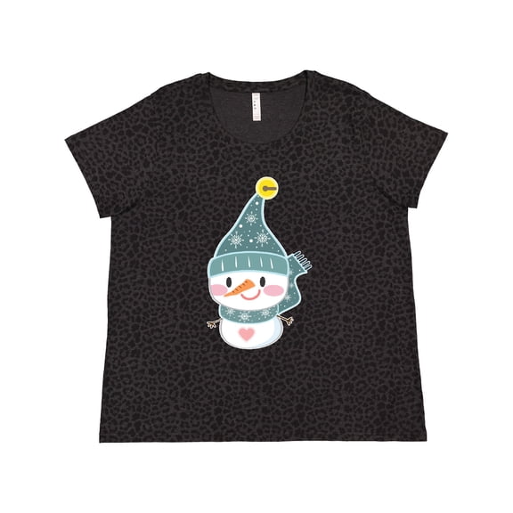 Inktastic Cute Christmas Snowman in Blue Hat and Scarf Women's Plus Size T-Shirt