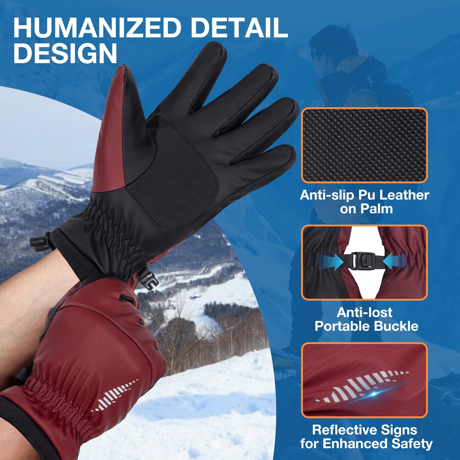 Winter Waterproof Warm Gloves Women Men With Touchscreen Fingers  Ski Snow Windproof For Cold Weather Thermal Running Hiking Driving Cycling Outdoor Sports Daily Work