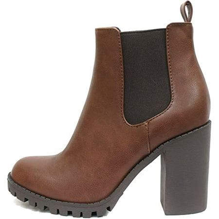 

Soda Glove Ankle Boot w/Lug Sole Elastic Gore and Chunky Heel