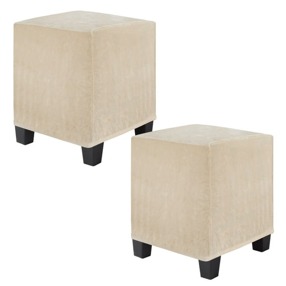 Uxcell 2-Pack 13" x 13" x 15" Stretch Square Ottoman Slipcovers Velvet Fabric Footstool Protector for Living Room Indoor [Camel]