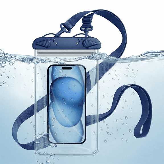 Waterproof Phone Pouch, Universal Underwater Phone Case with Lanyard for Beach Swimming Travel - Dark Blue