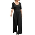 thumbnail image 2 of Gaecuw Overall Jumpsuit for Women Short Sleeve Overall Square Neck Band Collar Solid Onesie One Piece Outfits Casual Loose Baggy Long Pants Wide Leg Summer Romper Pull On Ankle Length Trousers, 2 of 6