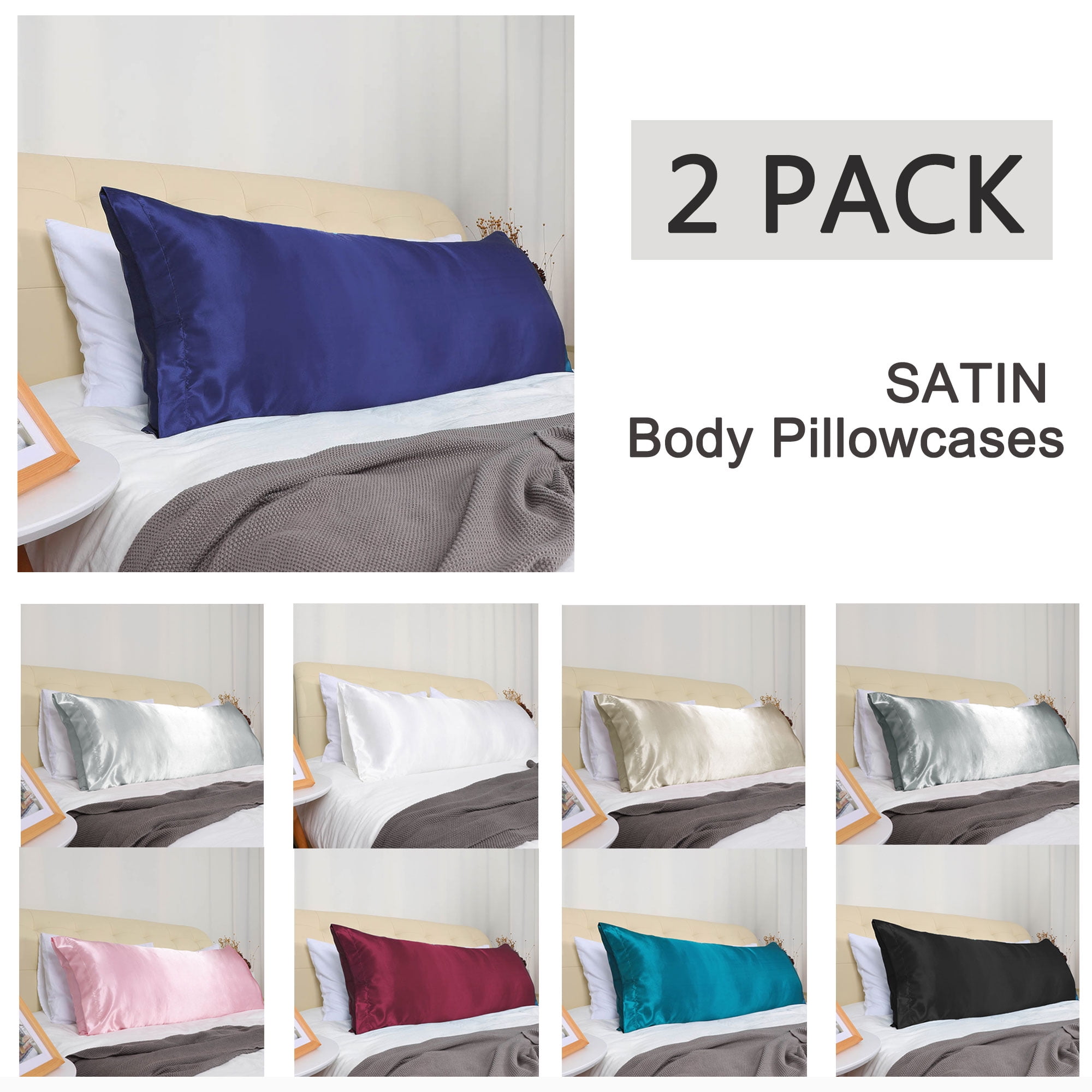 2pc Body Pillow Case Soft Silky Satin Long Bedding Body Pillow Cover