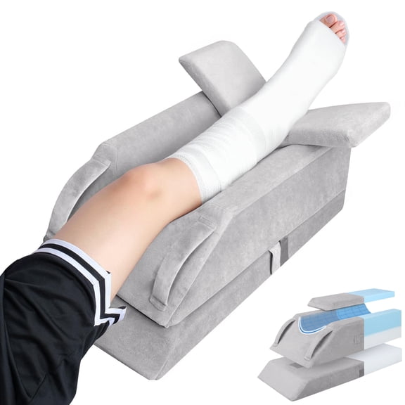 INFANZIA 4-Height Adjustable Leg Elevation Pillows for After Surgery, Injuries, or Rest, Ankle Knee and Leg Wedge Pillow for Sleeping with 3 Handles and Insert Pad, Washable Velvet Cover