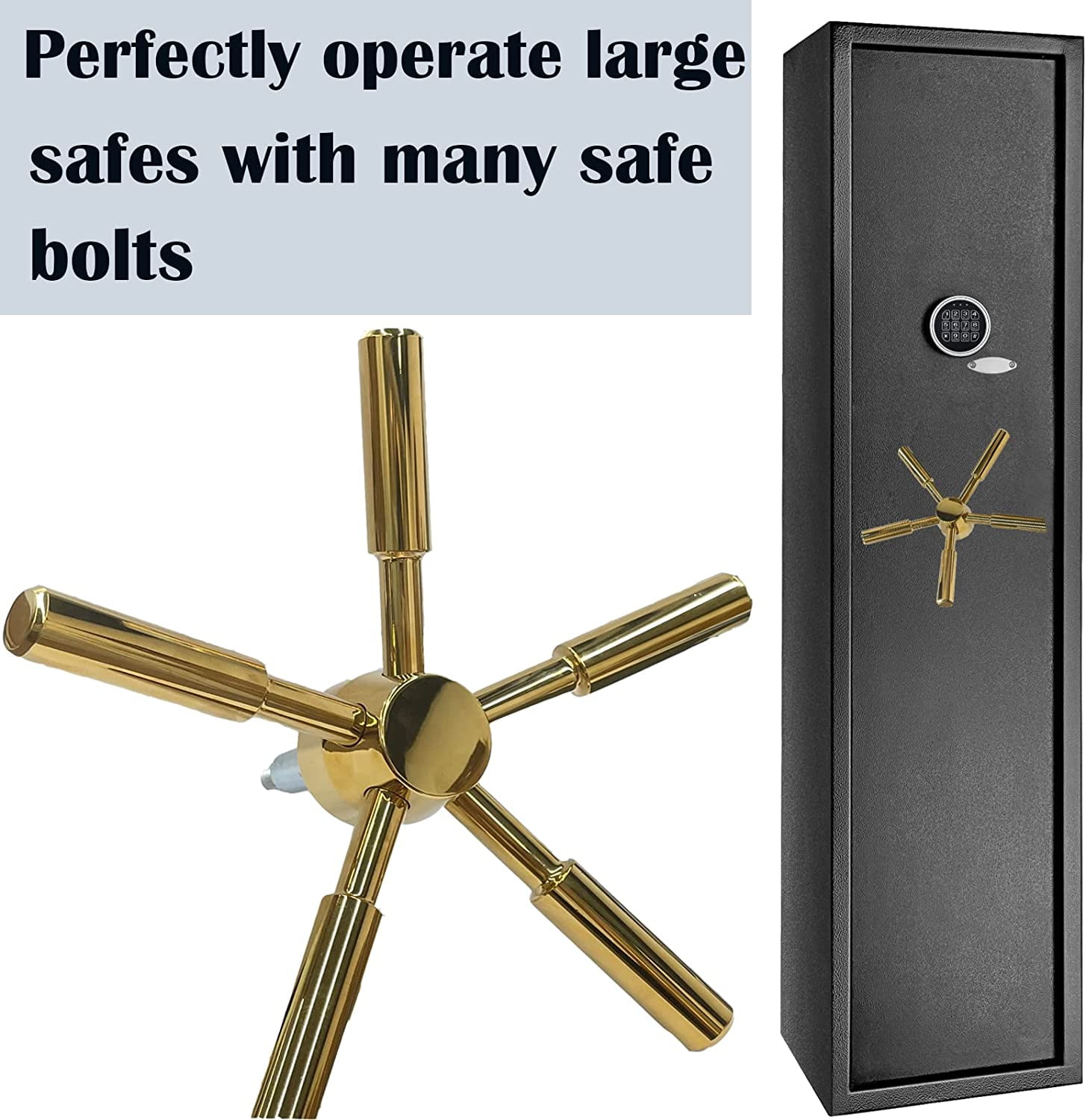 Heavy-Duty and Stylish Gold Round 5 Spoke 105mm Length Gold Safe Handle for Strong Box, Gun Safes and Vault Doors, Zinc Alloy