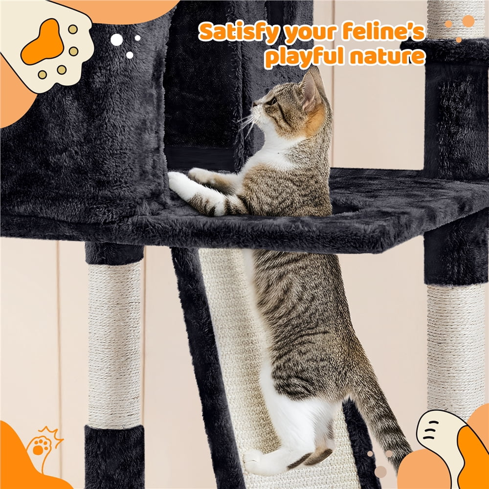 Yaheetech 76.4-inch Cat Tree Cat Tower with Condos, Black