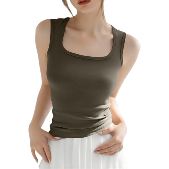 JULMCOMO Cotton Tank Tops for Women Square Neck Slim Fit Comfy Casual Tank Tops Sleeveless Summer Basic Shirts Army Green XL