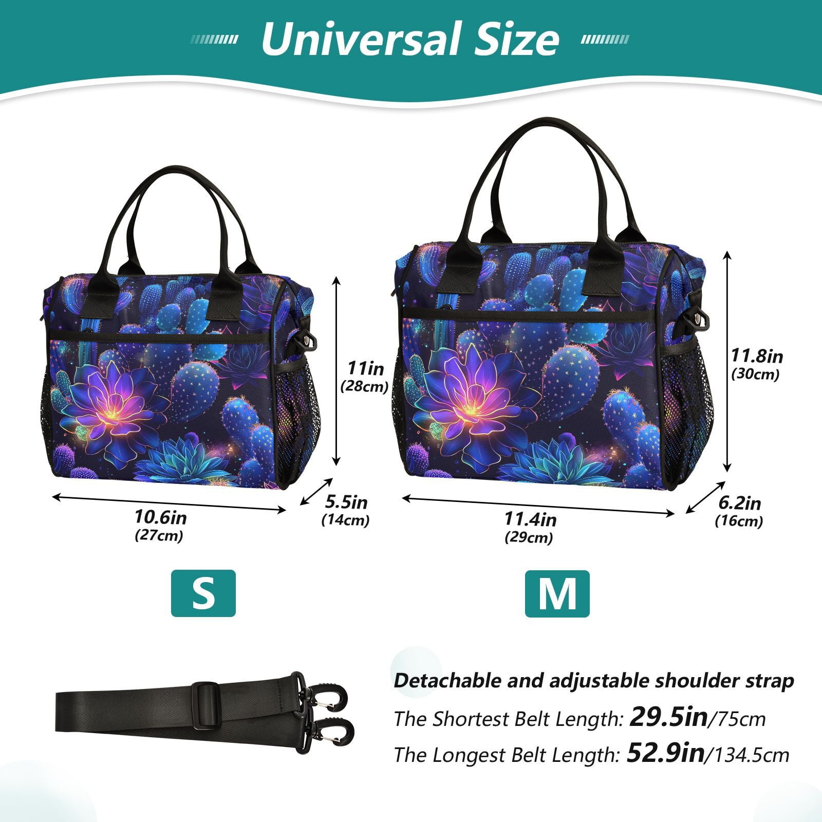 Ckdifva Glowing Flowers Cactus Cooler Bag Cooler Cooling Tote Lunch Bag Lunch Box Front Pocket with Shoulder Strap