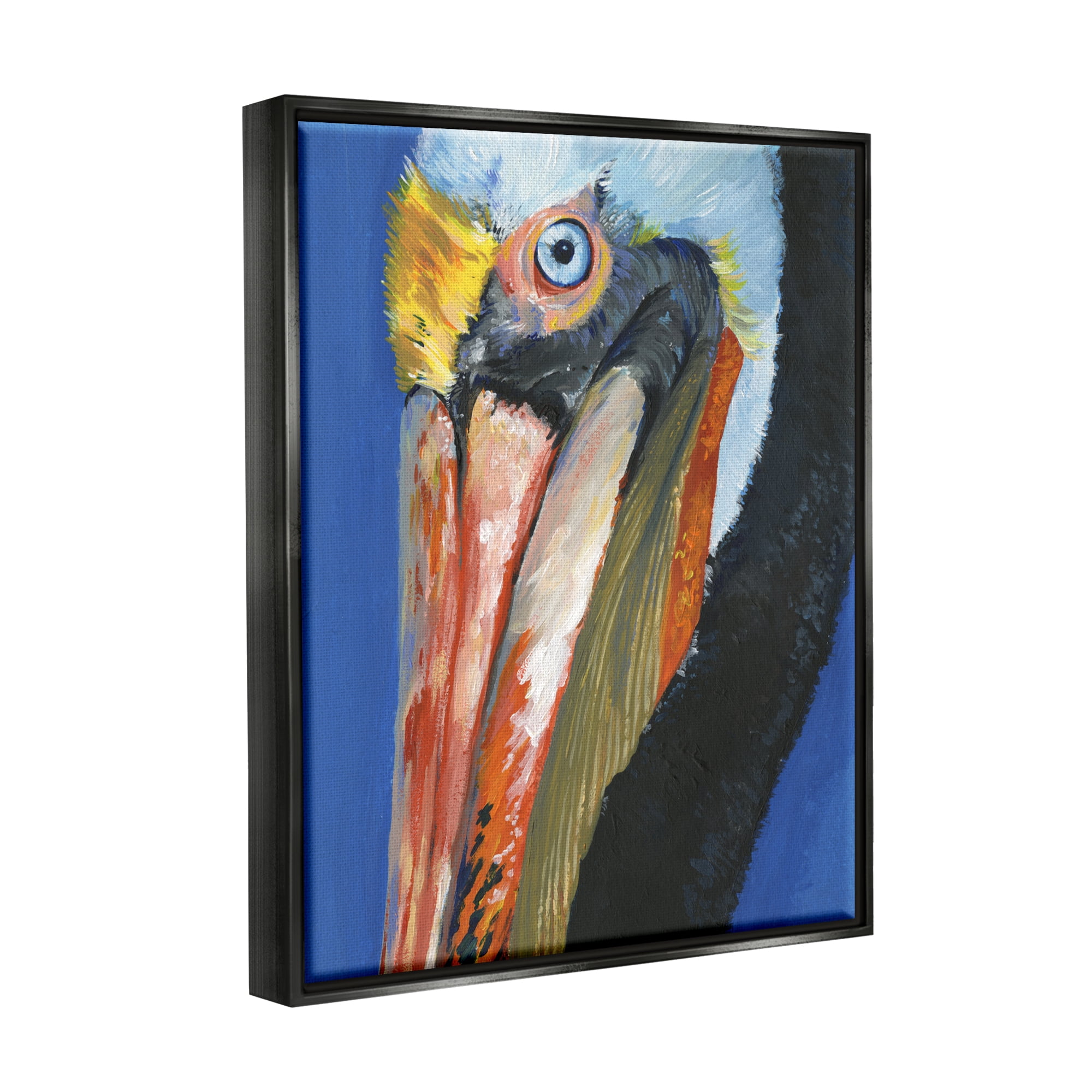 Stupell Industries Bold Blue Pelican Portrait Coastal Painting Black Floater Framed Art Print Wall Art