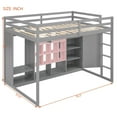 thumbnail image 3 of Duxelifin Full Loft Bed with Storage Shelves and Cabinet, Wood Loft Bed with Wardrobe and Ladder for Teens Adults, Gray+Pink, 3 of 8