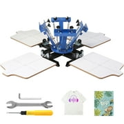 SKYSHALO Screen Printing Machine 4 Color & 4 Station, 21.2"x17.7" 360 Rotable Silk Screen Printing Press, Double-layer Positioning Pallet for T-shirt DIY Printing