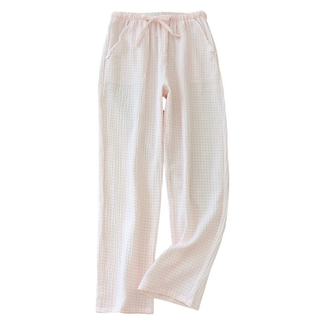 Pantalones de pijama a cuadros para mujer: cintura elástica, poliéster suave, ropa de casa holgada para todas las estaciones con bolsillos