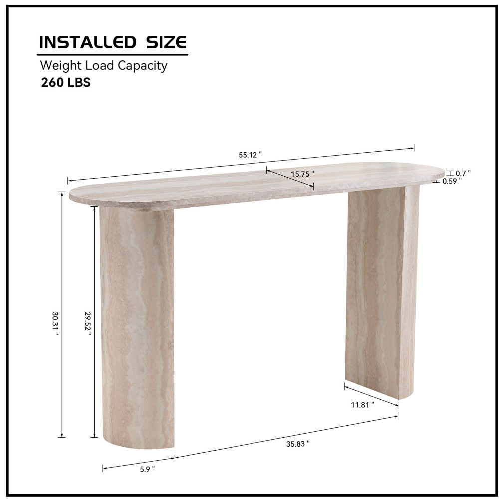 55Inch Faux Marble Console Table for Entryway, Curved Console Table with Sturdy Base, Minimalist Display Tables for Living Room, Entrance, Office, Apartment, Marble