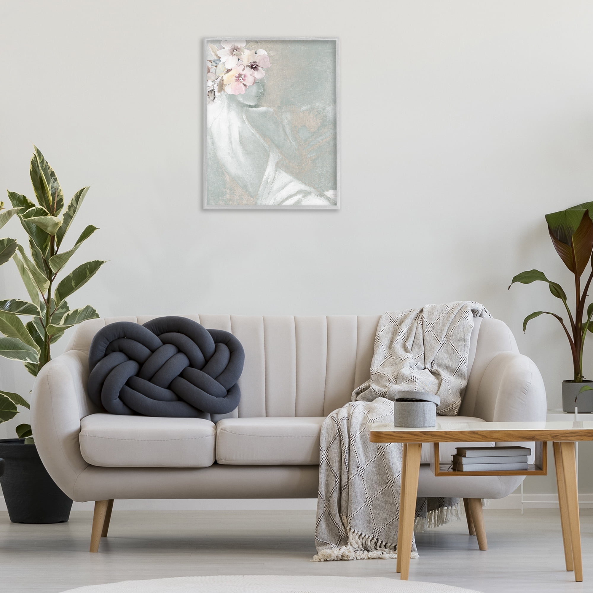 Stupell Industries Chic Floral Woman Novelty Painting Gray Framed Art Print Wall Art, 24 x 30