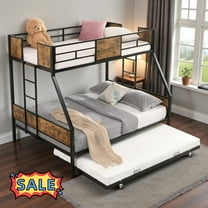 Tcbosik Twin over Full Size Metal Bunk Bed with Trundle, Heavy Duty Bed Frame with Side Ladders and Full-Length Guardrail for Adults, Space-Saving, Black