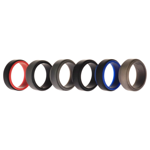 Juego de anillos escalonados de boda de silicona de 2 capas - Negro por ROQ para hombres - Anillo de 6 x 7 mm