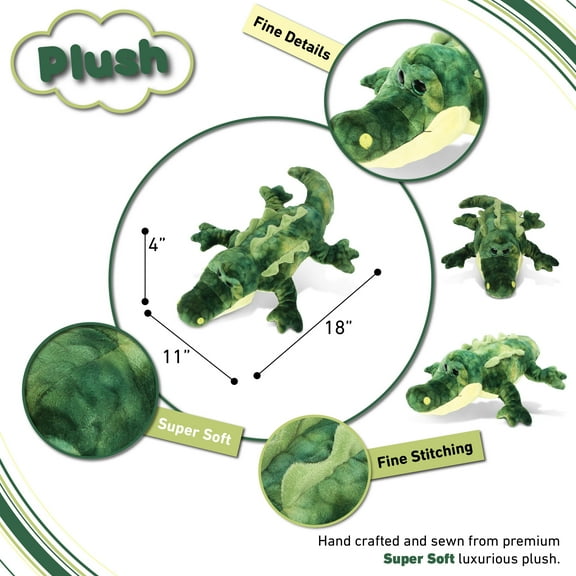DolliBu Plush Alligator Stuffed Animal - Soft Huggable Green Alligator, Adorable Playtime Gator Plush Toy, Cute Wild Life Cuddle Gift, Super Soft Plush Doll Animal Toy for Kids and Adults - 18 Inch