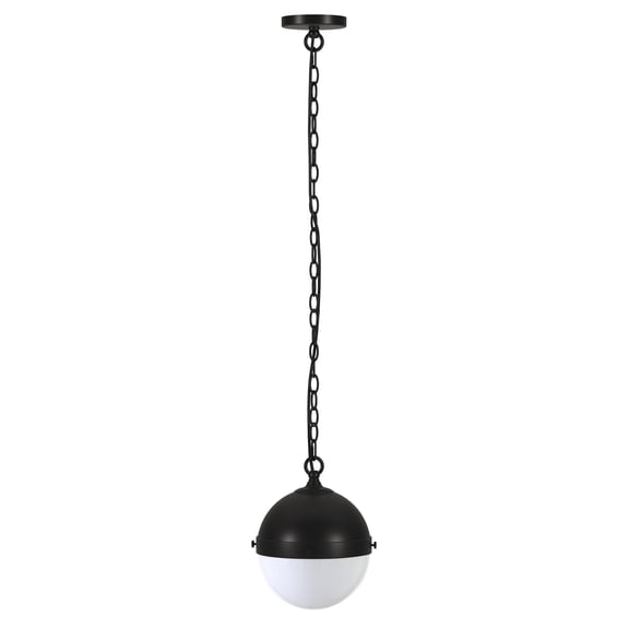 Evelyn&Zoe 9.13" Blackened Bronze/White Milk Metal/Glass Pendant