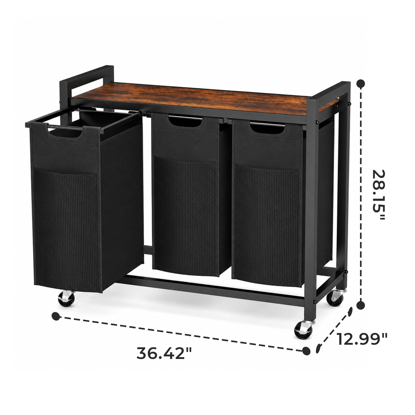 Alvantor Laundry Hamper 2/3 Section, 2 × 11.2 Gal (42.5 L)/3 × 8.6 Gal (32.5 L), Rolling Laundry Basket, Pull-Out and Removable Oxford Fabric Laundry Bags