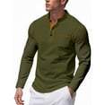 thumbnail image 2 of Men's Casual Henley Shirts Long Sleeve Button T-Shirt Stylish Cotton Pullover Shirt with Pocket Army Green M, 2 of 5
