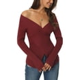 thumbnail image 4 of INSPIRE CHIC Womens' Fall Winter V Neck Wrap Long Sleeve Casual Sweater Tops S Red, 4 of 7