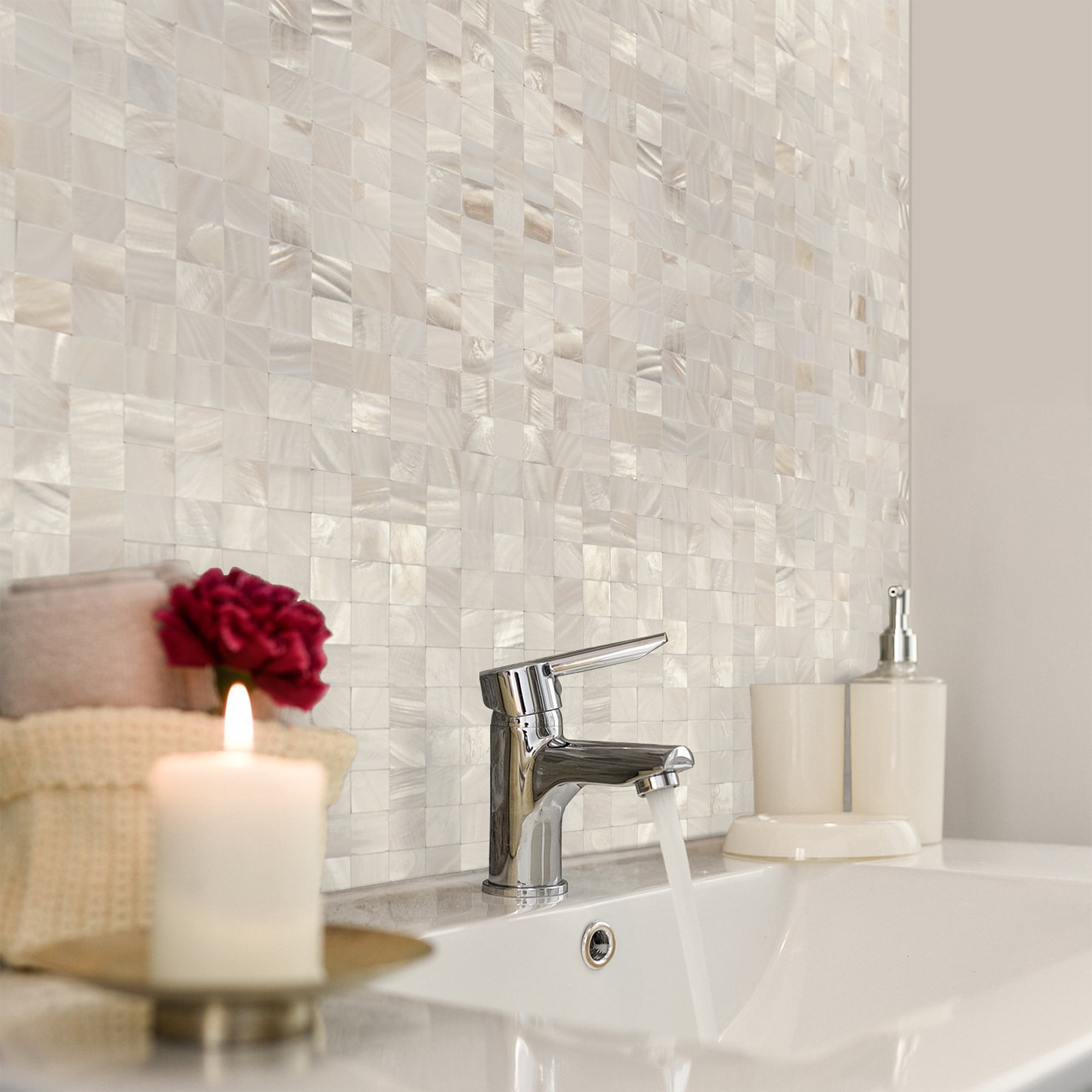 Art3d Mother of Pearl Shell Mini Square Seamless Mosaic Tile for Kitchen Backsplash, Nature Pearl, 12" L X 12" W,(10 Sheets)