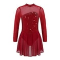 thumbnail image 7 of MSemis Girls Shiny Figure Ice Skating Dress Long Sleeve Tulle Mock Neck Ballet Burgundy 12, 7 of 7