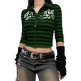thumbnail image 1 of Sunloudy Mujeres Camiseta de Media Manga, Botones Solapa Impreso Contraste Color Raya Slim Knitted Tee Tops Sunloudy moda, 1 of 3